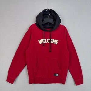 Welcome Hoodie Mens Small Red Black Two Tone Welcome Embroidered Skate Street